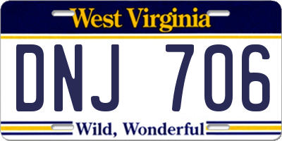 WV license plate DNJ706