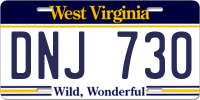 WV license plate DNJ730
