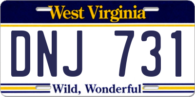 WV license plate DNJ731
