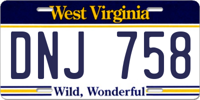 WV license plate DNJ758