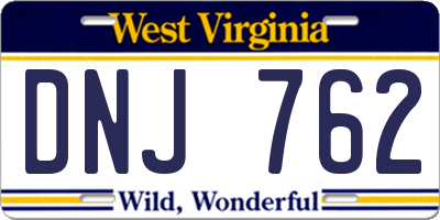 WV license plate DNJ762