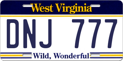 WV license plate DNJ777