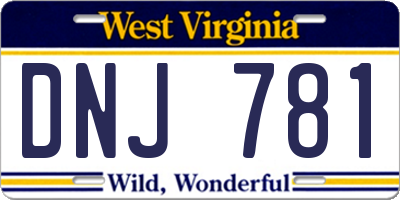 WV license plate DNJ781