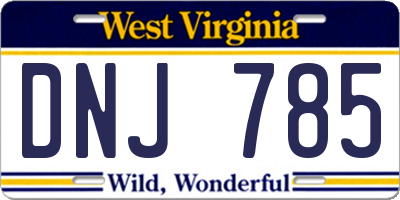 WV license plate DNJ785