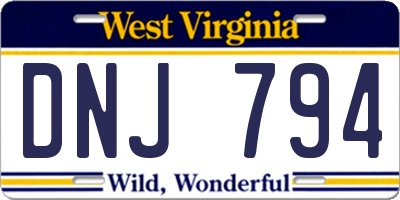 WV license plate DNJ794