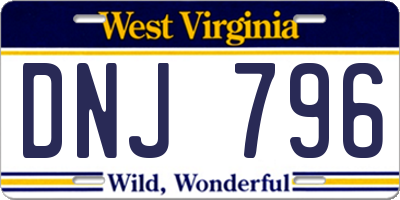 WV license plate DNJ796