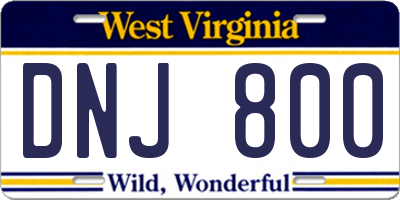 WV license plate DNJ800