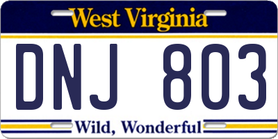 WV license plate DNJ803