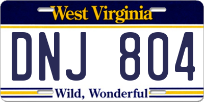 WV license plate DNJ804