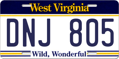 WV license plate DNJ805