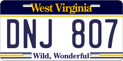 WV license plate DNJ807