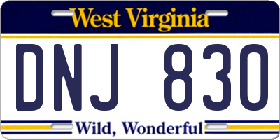 WV license plate DNJ830