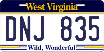 WV license plate DNJ835