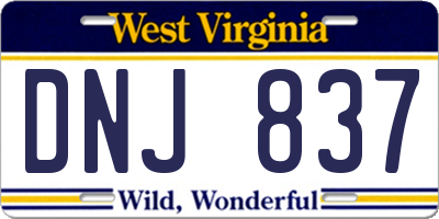 WV license plate DNJ837