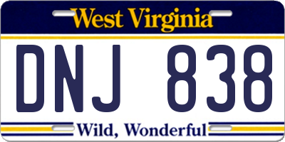WV license plate DNJ838