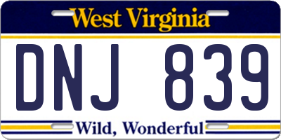 WV license plate DNJ839