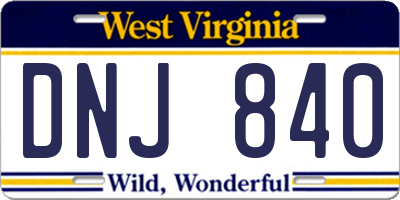 WV license plate DNJ840