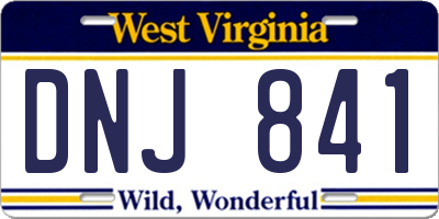 WV license plate DNJ841
