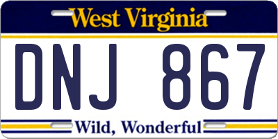 WV license plate DNJ867