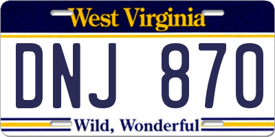 WV license plate DNJ870