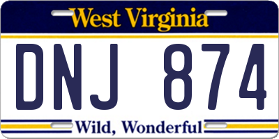 WV license plate DNJ874