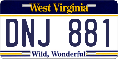 WV license plate DNJ881