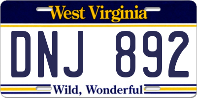 WV license plate DNJ892