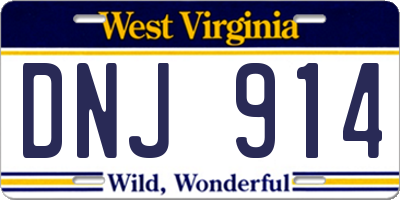 WV license plate DNJ914