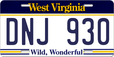 WV license plate DNJ930