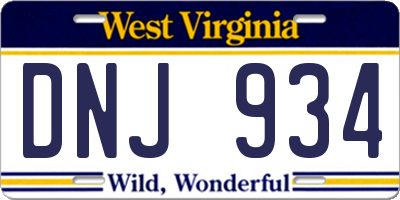 WV license plate DNJ934