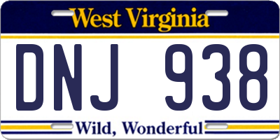 WV license plate DNJ938