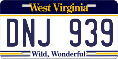 WV license plate DNJ939