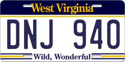 WV license plate DNJ940