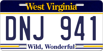 WV license plate DNJ941