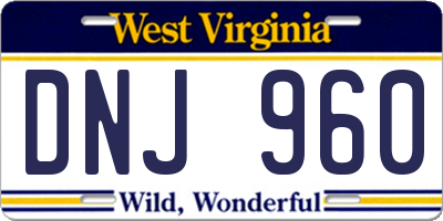WV license plate DNJ960