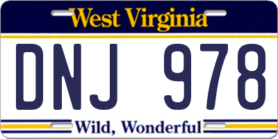WV license plate DNJ978