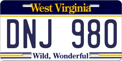 WV license plate DNJ980