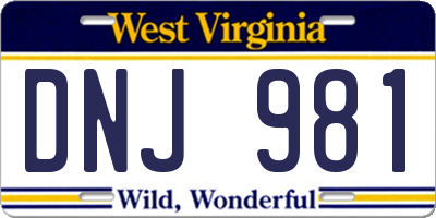 WV license plate DNJ981