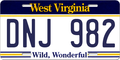 WV license plate DNJ982