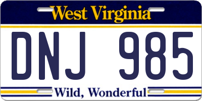 WV license plate DNJ985