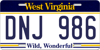 WV license plate DNJ986