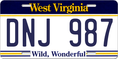 WV license plate DNJ987