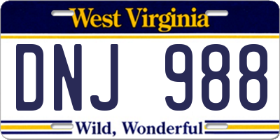 WV license plate DNJ988