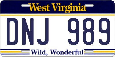 WV license plate DNJ989