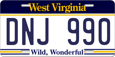 WV license plate DNJ990
