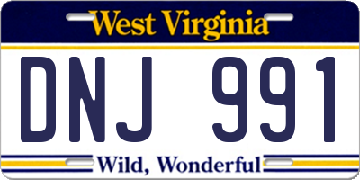 WV license plate DNJ991