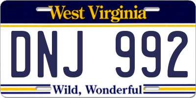 WV license plate DNJ992