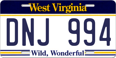 WV license plate DNJ994