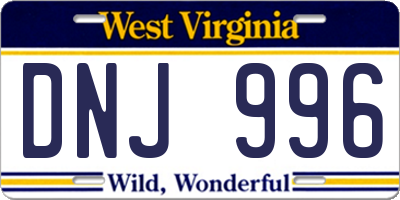 WV license plate DNJ996