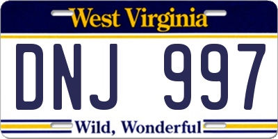 WV license plate DNJ997